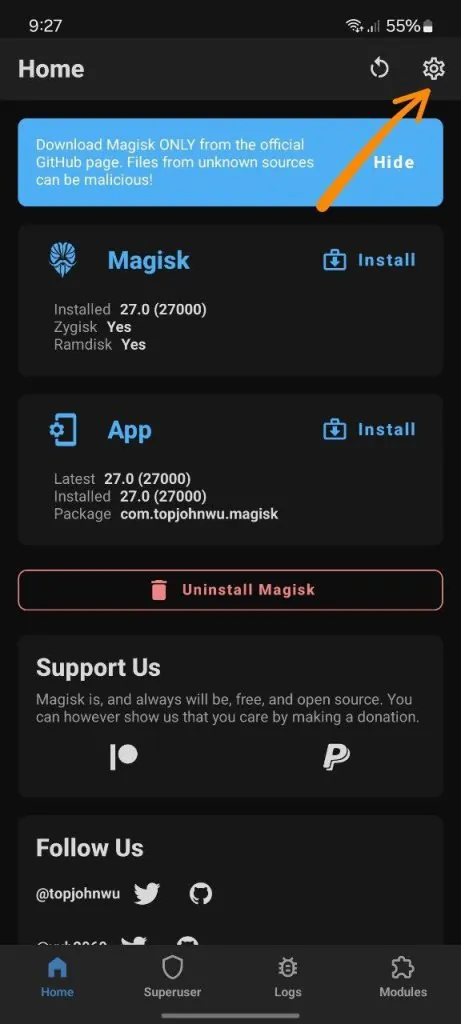 Magisk Manager setting